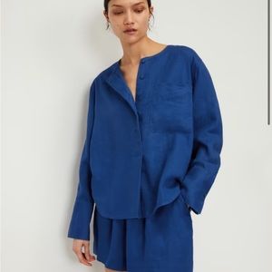 Everlane Linen Popover Shirt Mazarine Blue sz 00